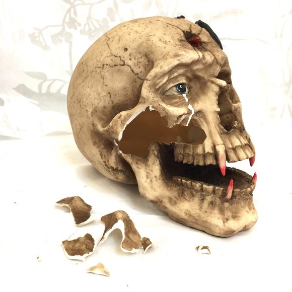 Vampire Skull Halloween Decor broken cheekbone  NOS NWT - Picture 2 of 7